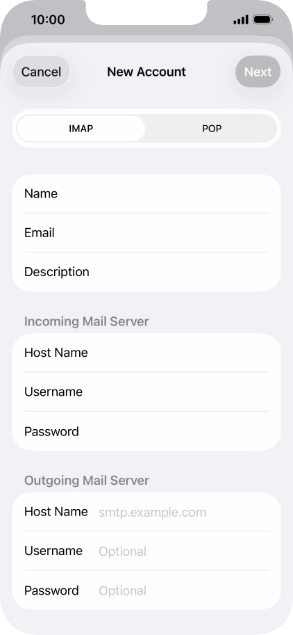 Press Host Name and key in the name of your email provider's outgoing server. Please note that if you can't send email messages when using your email provider's outgoing server, key in smtp.vodafone.net.au (Vodafone's outgoing server).