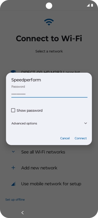 Key in the password for the Wi-Fi network and press Connect.