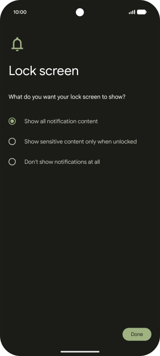 Press the required setting.