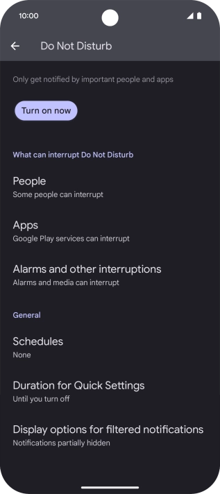 Press Display options for filtered notifications.