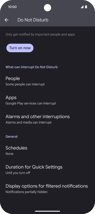 Press Display options for filtered notifications.