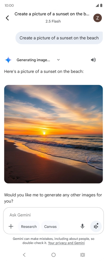 You can also ask Gemini to generate a picture based on your description. You can also ask Gemini to generate a picture based on your description.