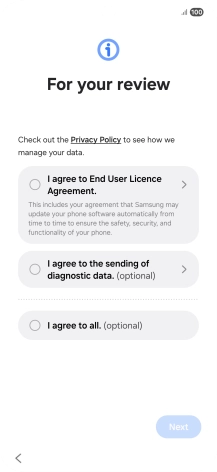 Press the fields next to the required settings to select them.