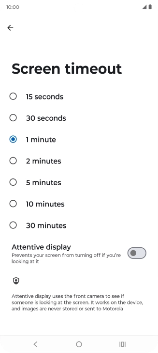 Press the required setting.