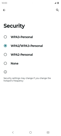 Press WPA3-Personal to password protect your Wi-Fi hotspot.