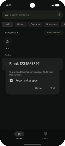 To report the number as spam, press the field next to 