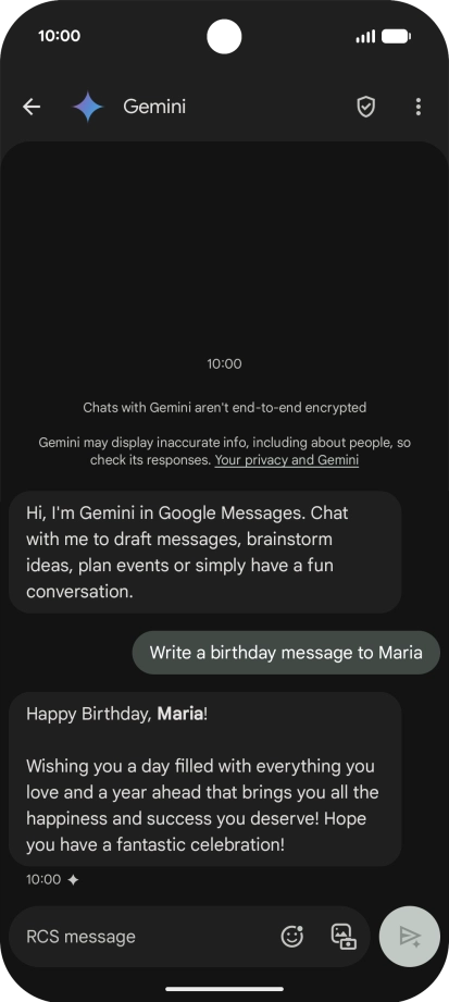 The text suggestion from Gemini is displayed. The text suggestion from Gemini is displayed.