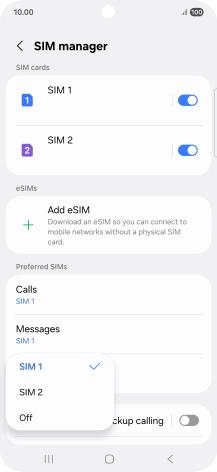 Press the required setting.