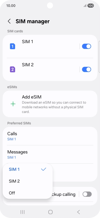 Press the required setting.