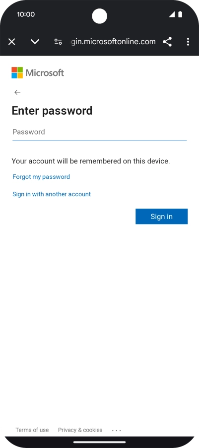 Press Password and key in the password for your email account.