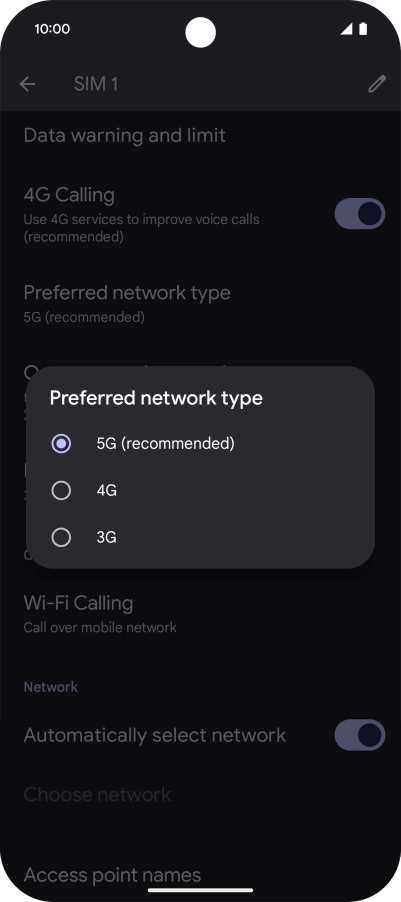 Press the required network mode.