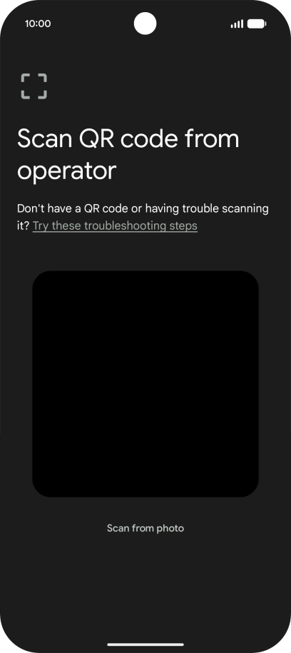 Place the QR code you've received inside the phone camera frame to scan the code. Your eSIM is transferred to your new phone over the internet.