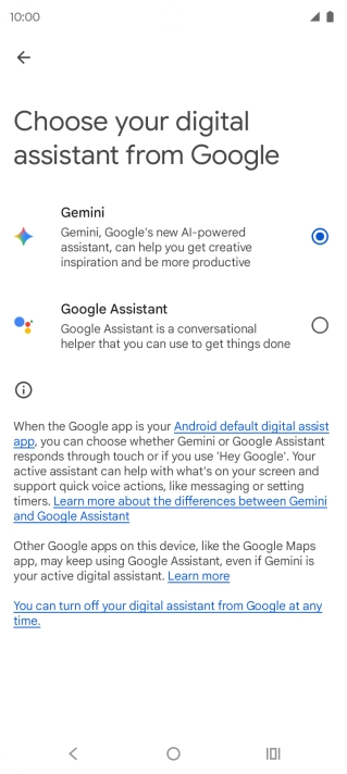 Press the required voice control assistant.