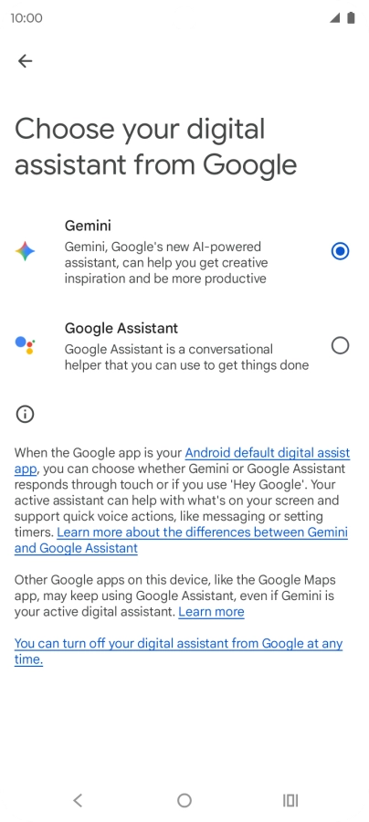 Press the required voice control assistant.