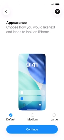 Select the required text and icon size on your phone and press Continue.