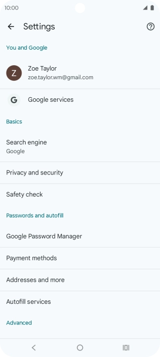 Press Privacy and security.