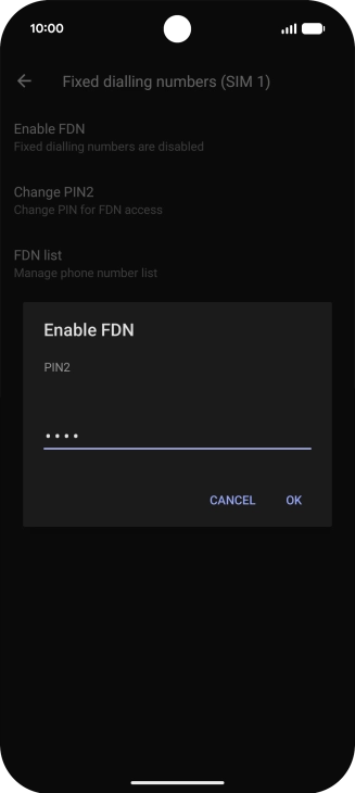 Key in your PIN2 and press OK. The default PIN2 is 1111.