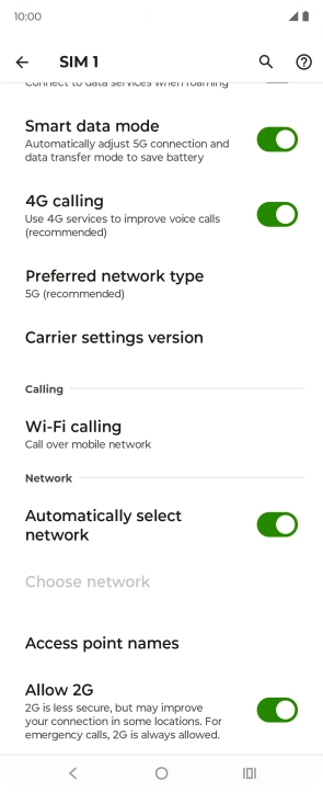 Press Preferred network type.