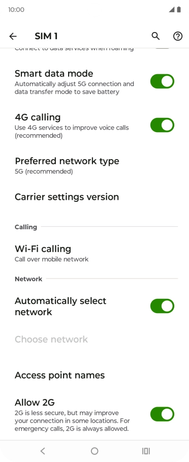 Press Preferred network type.