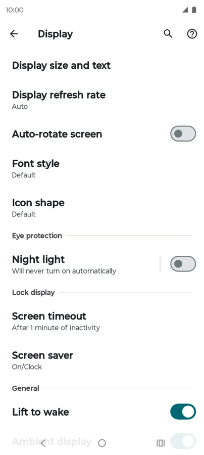 Press Screen timeout.