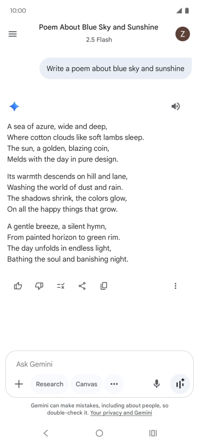 You can ask Gemini to generate a text based on your description.