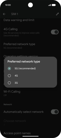 Press the required network mode.