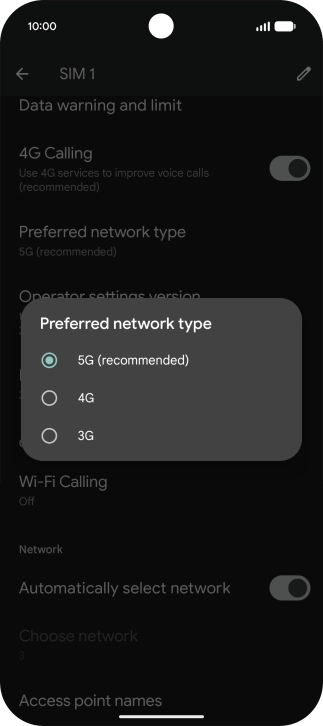Press the required network mode.