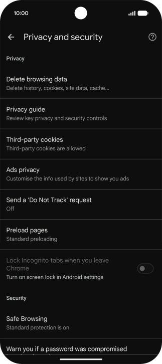 Press Delete browsing data.