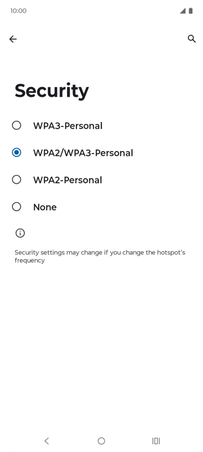 Press WPA3-Personal to password protect your Wi-Fi hotspot.