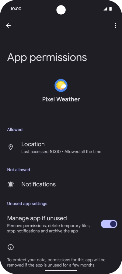 The app activity for the selected app is displayed.