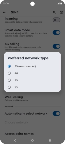 Press the required network mode.