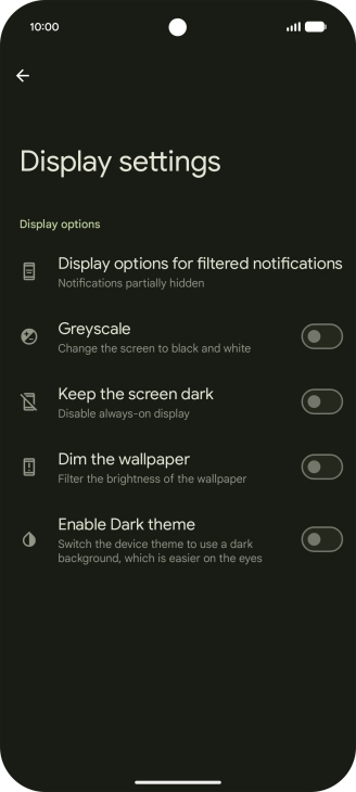 Press the required setting to turn display of the selected notification types on or off. Press the required setting to turn display of the selected notification types on or off.