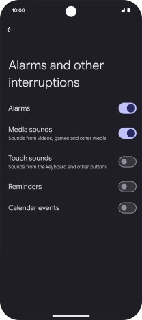 Press the required settings to turn sound and vibration for the selected functions on or off.