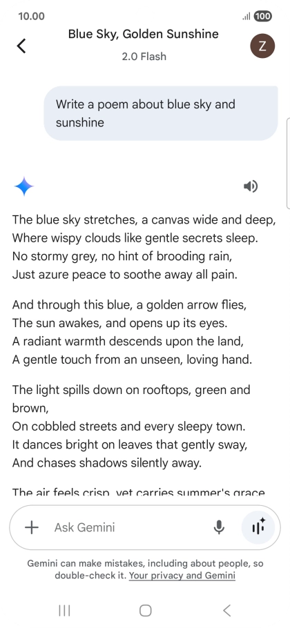 You can ask Gemini to generate a text based on your description.