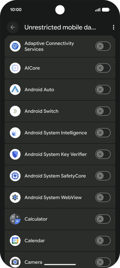 Press the indicators next to the required apps to turn the function on or off.