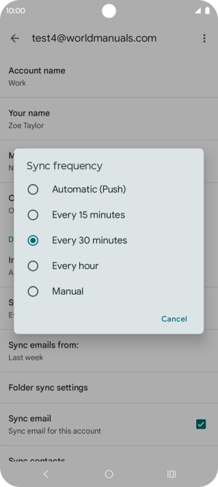 Press the required setting.