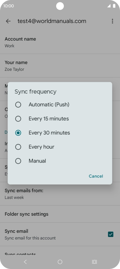 Press the required setting.