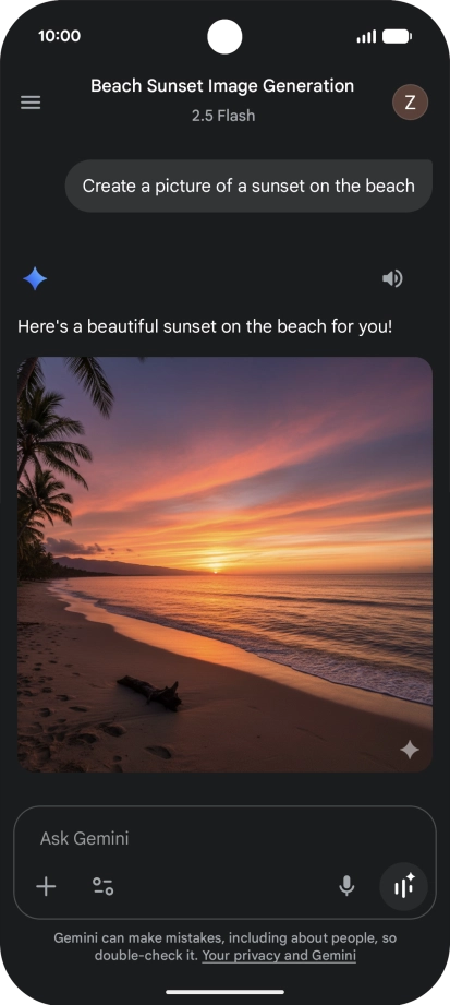You can also ask Gemini to generate a picture based on your description. You can also ask Gemini to generate a picture based on your description.