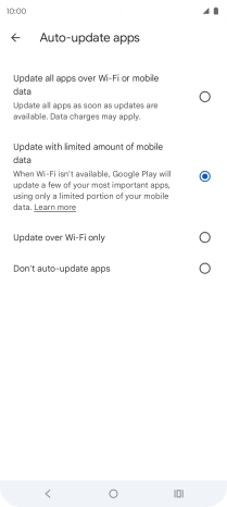 To turn on automatic update of apps using mobile network, press Update all apps over Wi-Fi or mobile data.