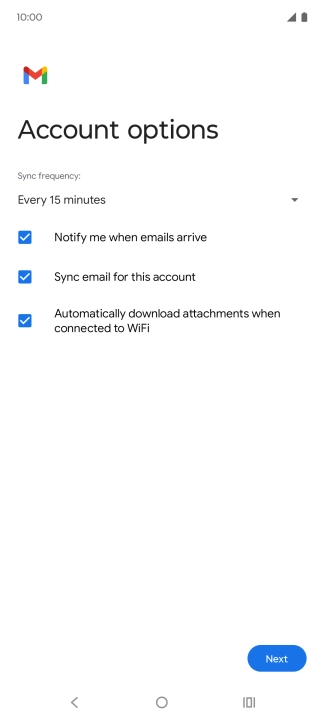 If this screen is displayed, you email account has been recognised and set up automatically. Follow the instructions on the screen to key in more information and finish setting up your phone.