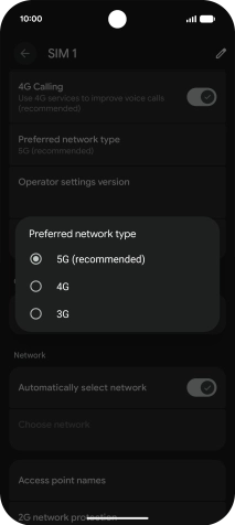 Press the required network mode. Press the required network mode.