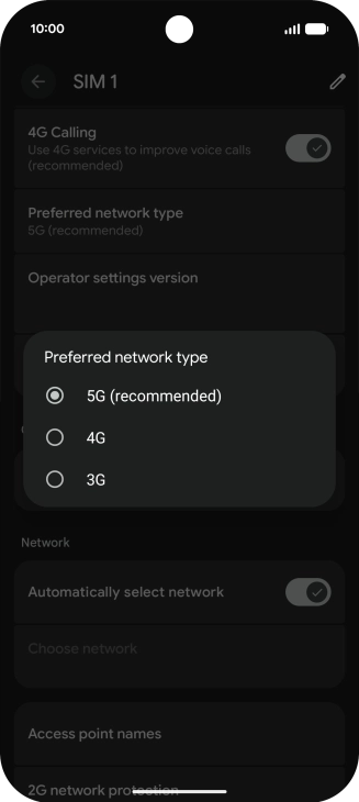 Press the required network mode. Press the required network mode.