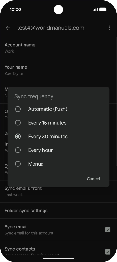 Press the required setting.