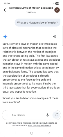 Transcription of the conversation with Gemini Live is now displayed.