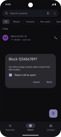 To report the number as spam, press the field next to 