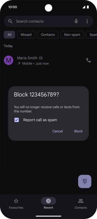 To report the number as spam, press the field next to 
