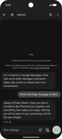 The text suggestion from Gemini is displayed. The text suggestion from Gemini is displayed.
