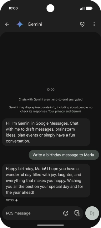 The text suggestion from Gemini is displayed. The text suggestion from Gemini is displayed.