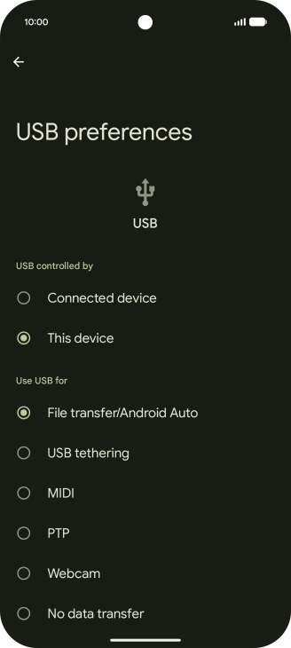 Press File transfer/Android Auto.
