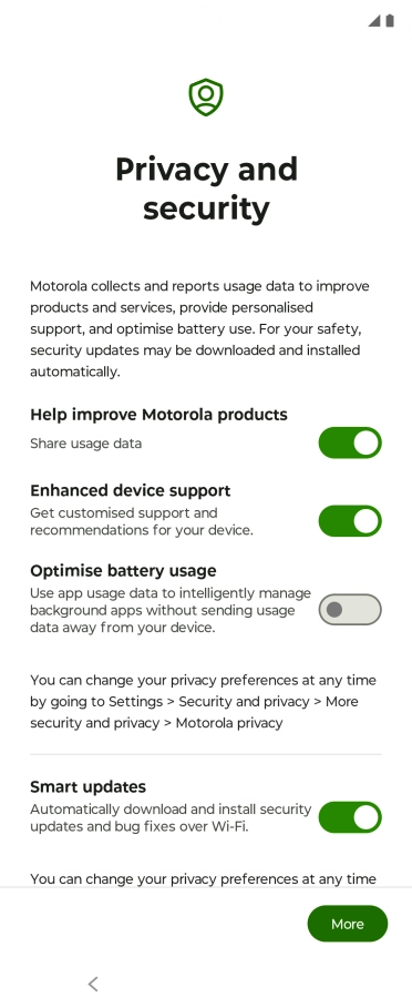 Press the indicators next to the required settings to select them. Press the indicators next to the required settings to select them.
